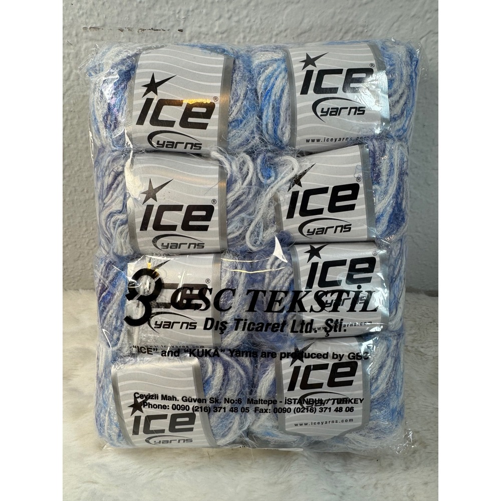 Ice Yarns Huron Techno Blue Shades White Wool Blend Yarn 8 Skeins 59486 Pack